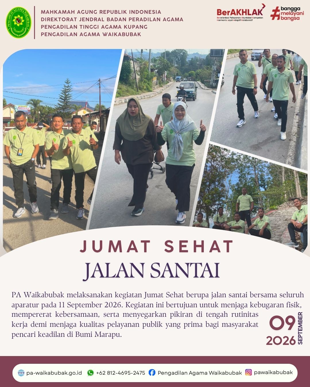 Jaga Kebugaran dan Kebersamaan, PA Waikabubak Gelar Kegiatan Jumat Sehat Jalan Santai