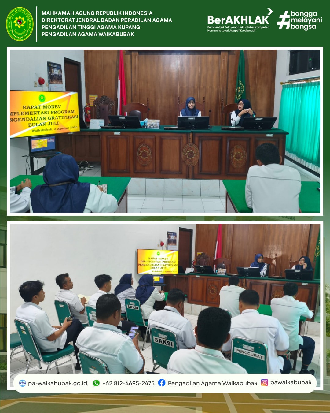 Pengadilan Agama Waikabubak menggelar Rapat Monitoring dan Evaluasi (Monev) Program Pengendalian Gratifikasi Bulan Juli Tahun 2026