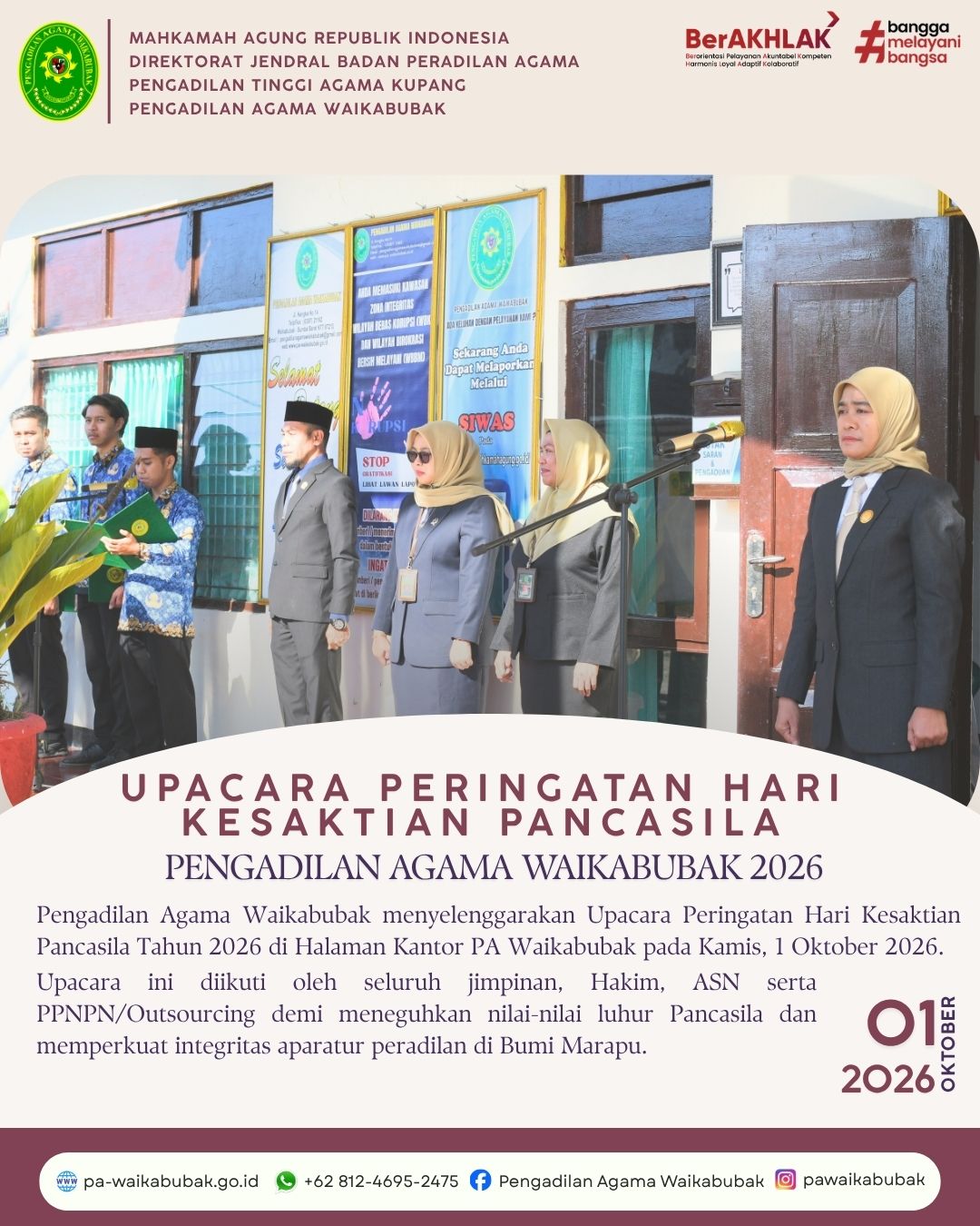 Khidmat dan Penuh Semangat, PA Waikabubak Gelar Upacara Peringatan Hari Kesaktian Pancasila Tahun 2026