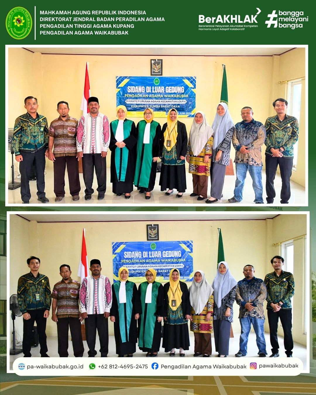 Pengadilan Agama Waikabubak kembali melaksanakan kegiatan Sidang di Luar Gedung yang bertempat di Kantor Urusan Agama (KUA) Kecamatan Loura, Kabupaten Sumba Barat Daya